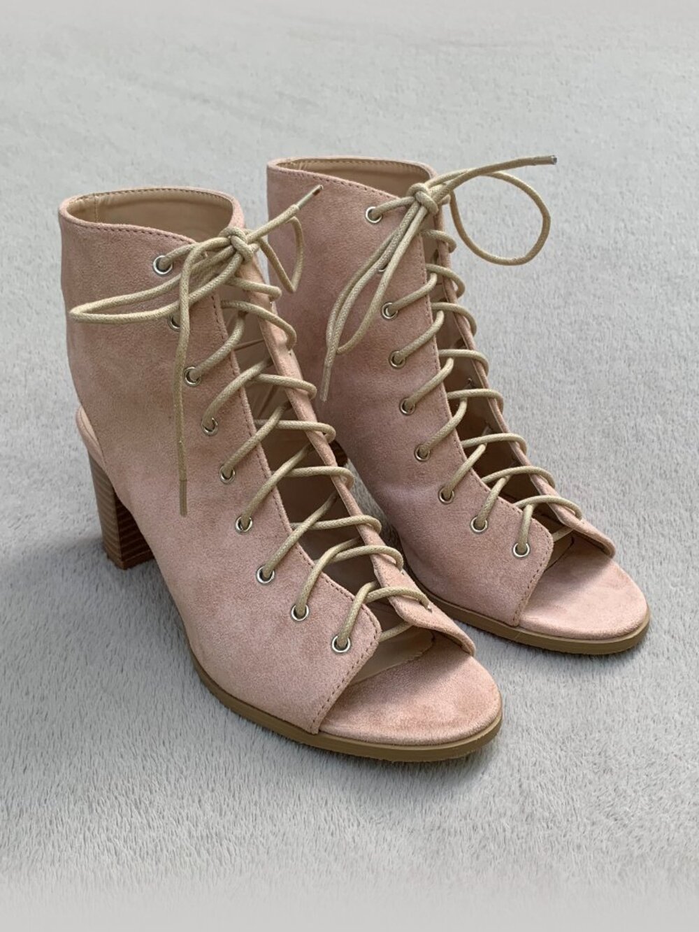 Journee Collection Posey Peeptoe Open Heel Faux Suede Lace-Up Booties Sz8